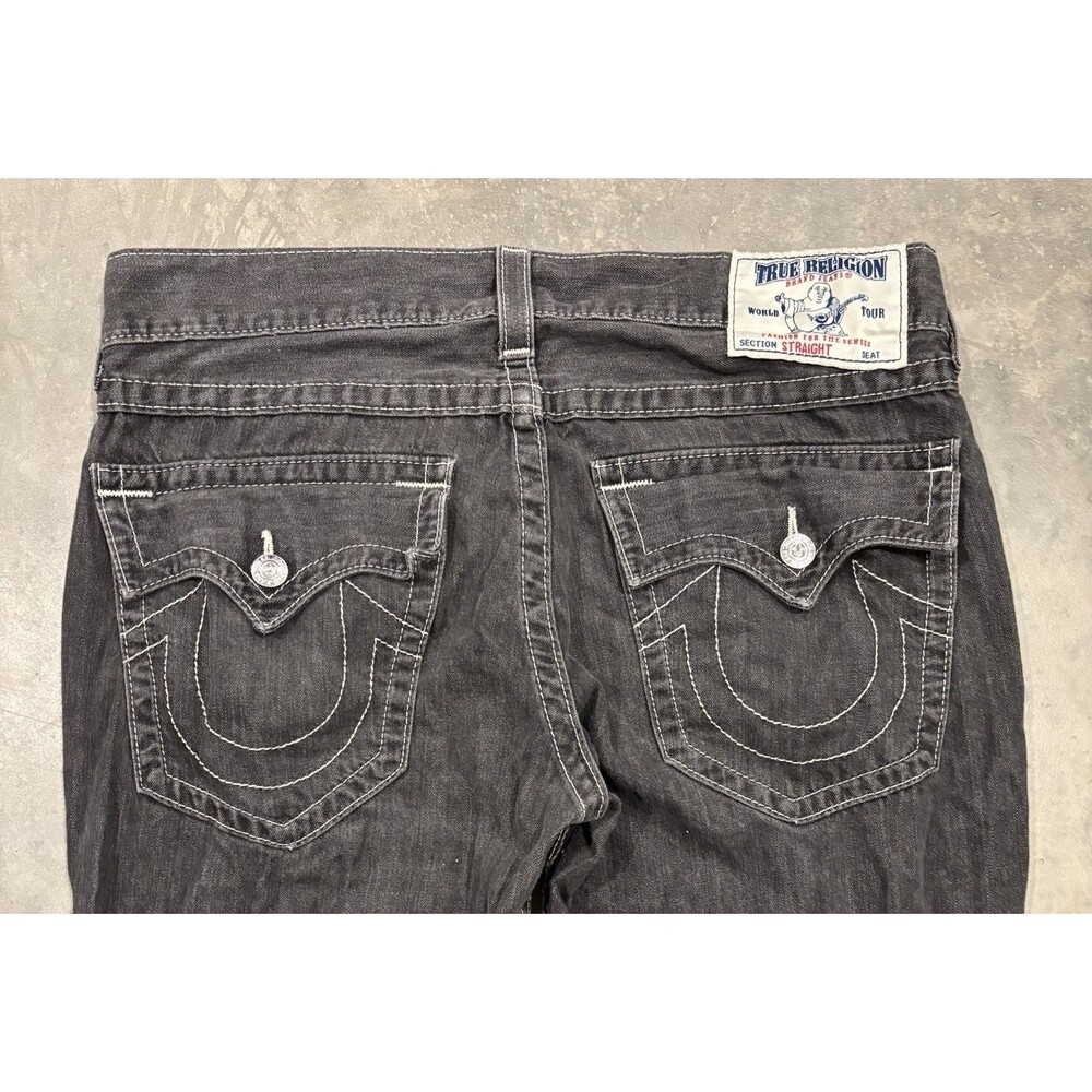 True Religion Jeans Mens 36x32 Charcoal Straight Leg White Tag Flaps World Tour